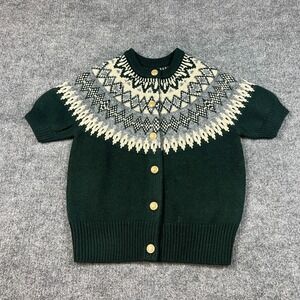 Commense Cardigan Sweater Women Small Green Fair Isle Cashmere Blend Regular Fit